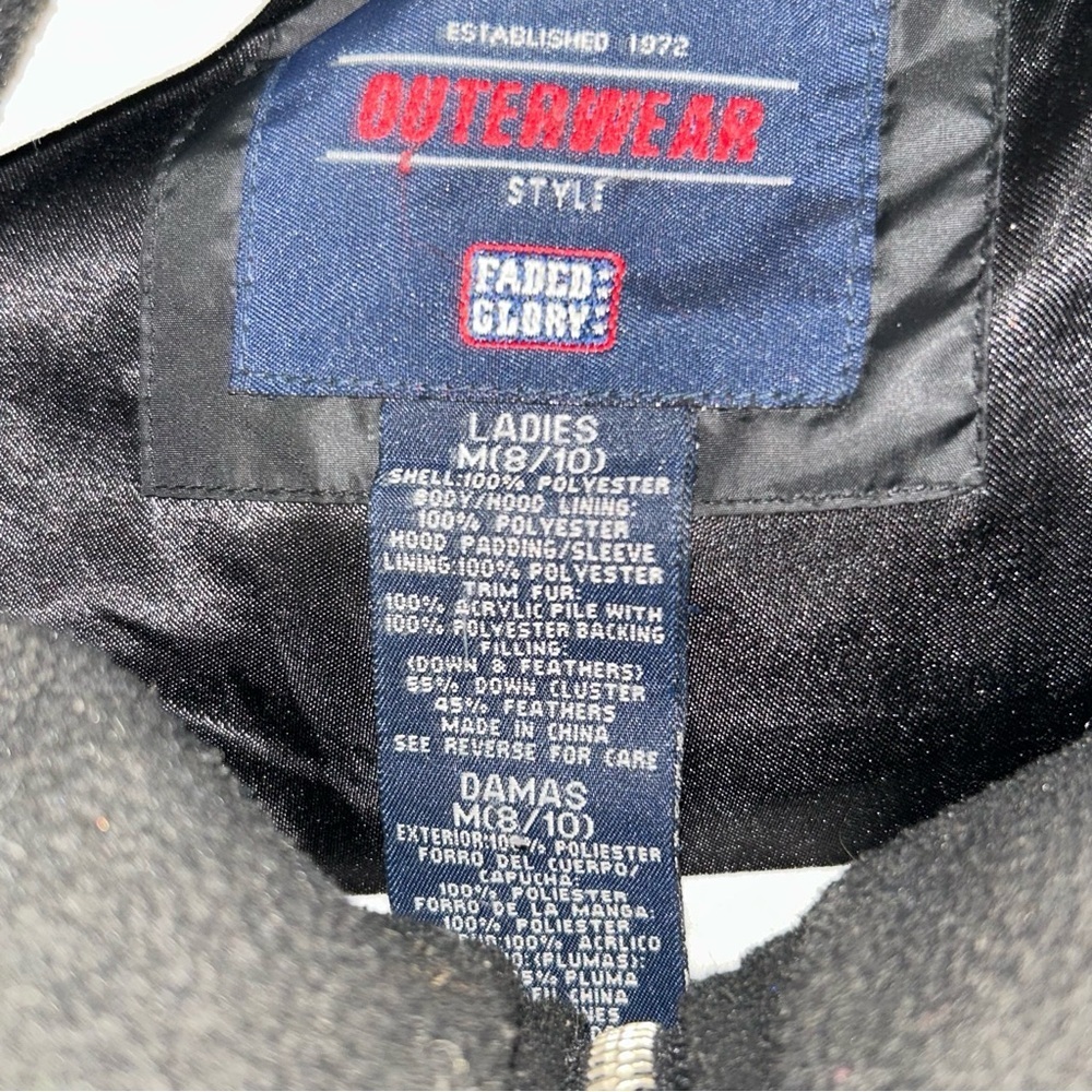 Faded Glory y2k Black snow bunny bubble Puffer Jacket with Fur Hood - Picture 3 of 3